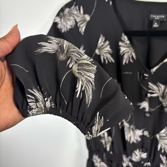 Talbots Black and White Floral Long Sleeve Dress Sz 8P - Picture 7 of 9